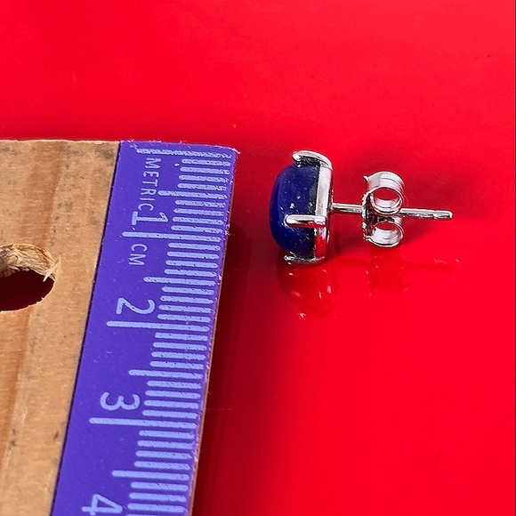 Natural Lapis Lazuli 925 Sterling Silver Stud Earrings - Picture 9 of 10